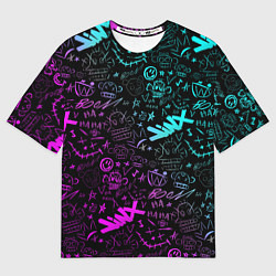 Футболка оверсайз мужская League Of Legends - Arcane неон логотипы, цвет: 3D-принт