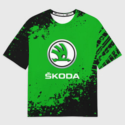 Футболка оверсайз мужская Skoda следы от шин, цвет: 3D-принт