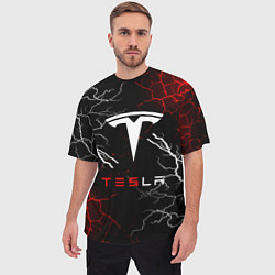 Футболка оверсайз мужская Tesla Трещины с молниями, цвет: 3D-принт — фото 2