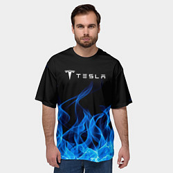 Футболка оверсайз мужская Tesla Fire, цвет: 3D-принт — фото 2