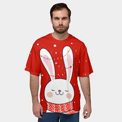 Футболка оверсайз мужская ЗАЙКА И СНЕЖИНКИ, цвет: 3D-принт — фото 2