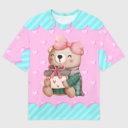 Футболка оверсайз мужская Мишка с подарками день влюбленных, цвет: 3D-принт