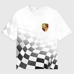 Футболка оверсайз мужская Porsche Порше Финишный флаг, цвет: 3D-принт