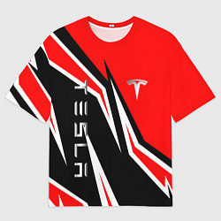Футболка оверсайз мужская ТЕСЛА - КРАСНЫЙ СПОРТИВНЫЙ, цвет: 3D-принт