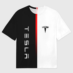 Футболка оверсайз мужская ТЕСЛА -TESLA КРАСНАЯ ЛИНИЯ МИНИМАЛИЗМ, цвет: 3D-принт