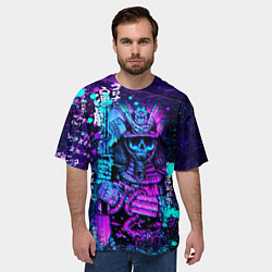Футболка оверсайз мужская Неоновый Японский Самурай Neon Samurai Skull, цвет: 3D-принт — фото 2