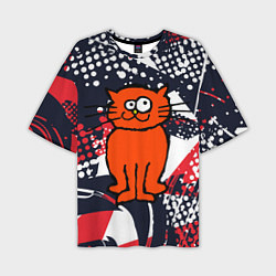 Футболка оверсайз мужская Забаный красный кот, цвет: 3D-принт