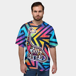 Футболка оверсайз мужская Разноцветный скелет динозавра, цвет: 3D-принт — фото 2