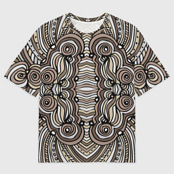 Мужская футболка оверсайз Калейдоскоп Абстракция в стиле дудл Коричневый, бе