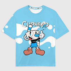 Футболка оверсайз мужская Cuphead синяя чашечка, цвет: 3D-принт