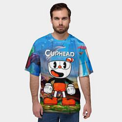 Футболка оверсайз мужская Cuphead Красная чашечка, цвет: 3D-принт — фото 2