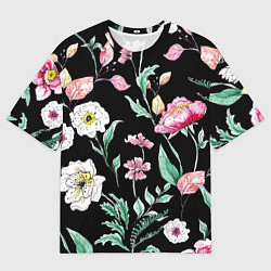 Футболка оверсайз мужская Цветы Нарисованные от Руки, цвет: 3D-принт