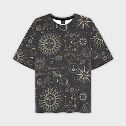 Мужская футболка оверсайз Небесные тела, созвездия, солнце, космос, мистика