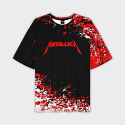 Футболка оверсайз мужская Metallica текстура белая красная, цвет: 3D-принт