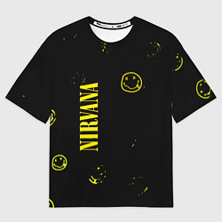 Футболка оверсайз мужская Nirvana паттерн смайлы, цвет: 3D-принт
