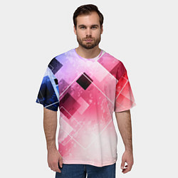Футболка оверсайз мужская Розово-голубая абстрактная геометрия, цвет: 3D-принт — фото 2