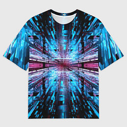 Футболка оверсайз мужская Неоновый информационный голограммный туннель, цвет: 3D-принт