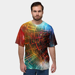 Футболка оверсайз мужская Portal - Neon Space - туннель из энергетических па, цвет: 3D-принт — фото 2