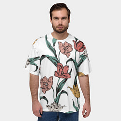 Футболка оверсайз мужская Цветы Разноцветные Тюльпаны, цвет: 3D-принт — фото 2
