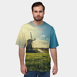 Футболка оверсайз мужская Мельница в поле, цвет: 3D-принт — фото 2