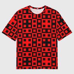 Футболка оверсайз мужская ТЕКСТУРНЫЕ КРАСНО ЧЕРНЫЕ КВАДРАТЫ, цвет: 3D-принт