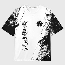 Футболка оверсайз мужская Black clover чёрный клевер вертикальная надпись, цвет: 3D-принт