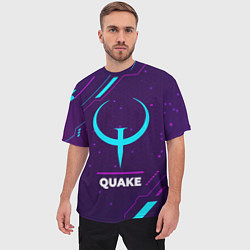 Футболка оверсайз мужская Символ Quake в неоновых цветах на темном фоне, цвет: 3D-принт — фото 2