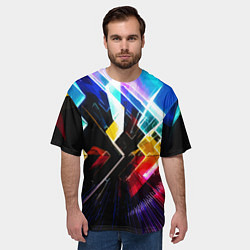Футболка оверсайз мужская Неоновая молния Абстракция Neon Lightning Abstract, цвет: 3D-принт — фото 2