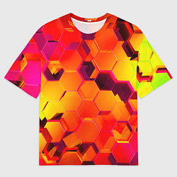 Футболка оверсайз мужская НЕОНОВЫЕ ГРАДИЕНТНЫЕ 3D гексаэдры, цвет: 3D-принт