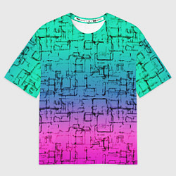 Футболка оверсайз мужская Абстрактный узор на розово-бирюзовом градиентном ф, цвет: 3D-принт