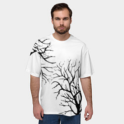 Футболка оверсайз мужская Черные ветки деревьев на белом фоне, цвет: 3D-принт — фото 2
