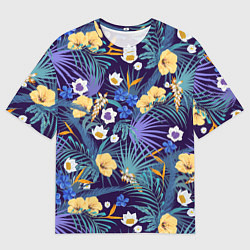Футболка оверсайз мужская Цветы Фиолетовые Гибискусы, цвет: 3D-принт
