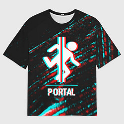 Футболка оверсайз мужская Portal в стиле Glitch Баги Графики на темном фоне, цвет: 3D-принт