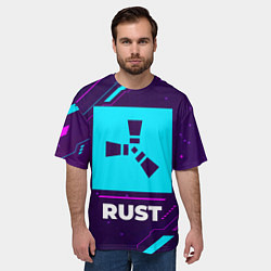 Футболка оверсайз мужская Символ Rust в неоновых цветах на темном фоне, цвет: 3D-принт — фото 2