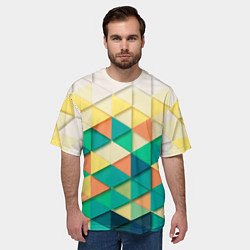 Футболка оверсайз мужская Цветные объемные треугольники, цвет: 3D-принт — фото 2