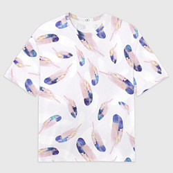 Футболка оверсайз мужская Разноцветные Падающие Перья, цвет: 3D-принт