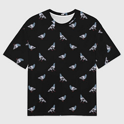 Футболка оверсайз мужская Голуби на черном паттерн, цвет: 3D-принт