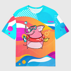 Футболка оверсайз мужская Слоненок идет купаться, цвет: 3D-принт