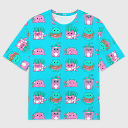 Футболка оверсайз мужская CAT HOT DOGS FAST FOOD BURGER FRENCH FRIES COCKTAI, цвет: 3D-принт