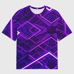 Футболка оверсайз мужская Неоновые ромбы в абстракции - Фиолетовый, цвет: 3D-принт