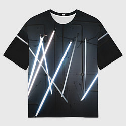 Мужская футболка оверсайз Неоновые лампы во тьме - Голубой