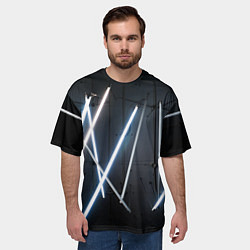 Футболка оверсайз мужская Неоновые лампы во тьме - Голубой, цвет: 3D-принт — фото 2