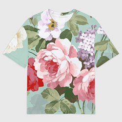 Мужская футболка оверсайз Букет роз Лето