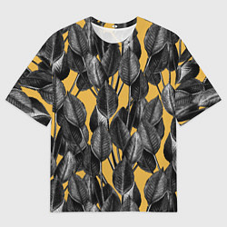 Футболка оверсайз мужская Летние Листья На Оранжевом Цвете, цвет: 3D-принт