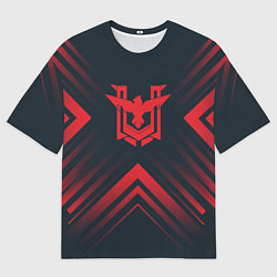 Футболка оверсайз мужская Красный Символ Free Fire на темном фоне со стрелка, цвет: 3D-принт