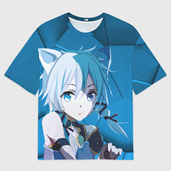 Футболка оверсайз мужская Catgirl с синими ушками, цвет: 3D-принт