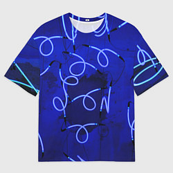 Футболка оверсайз мужская Неоновые закрученные фонари - Синий, цвет: 3D-принт