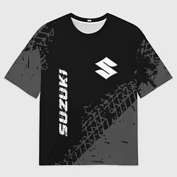 Футболка оверсайз мужская Suzuki Speed на темном фоне со следами шин, цвет: 3D-принт