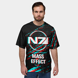 Футболка оверсайз мужская Mass Effect в стиле Glitch Баги Графики на темном, цвет: 3D-принт — фото 2