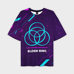 Футболка оверсайз мужская Символ Elden Ring в неоновых цветах на темном фоне, цвет: 3D-принт